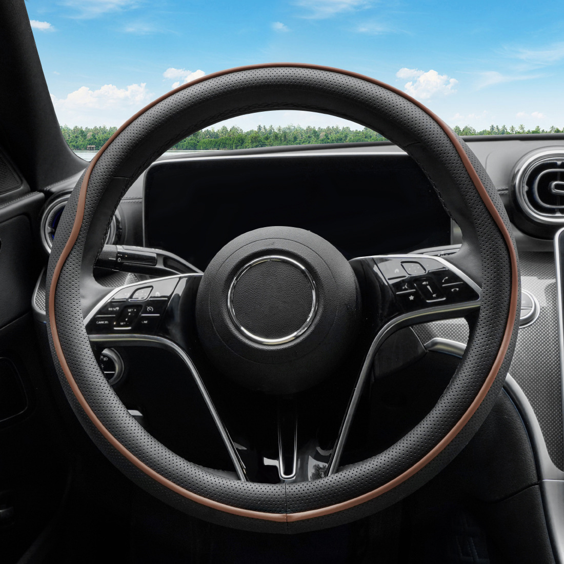 Car Steering Wheel Cover, Nappa Leather, All-Season, Stylish, Wear-Resistant, Cross-Border Hot-Selling Steering Wheel Protector