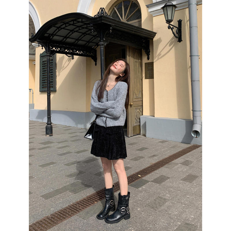 Contrast Color Lace Pearl Button Knitted Cardigan for Women Autumn and Winter New Style Small Loose Sweater Jacket
