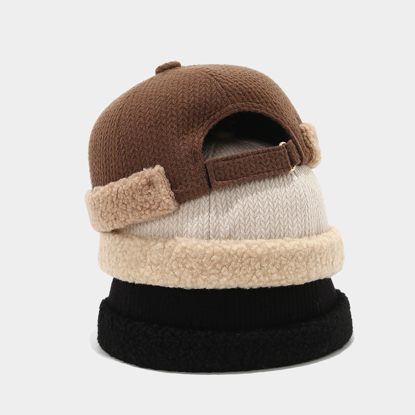 Ins sombrero hombre nuevo estilo retro otoño invierno engrosado empalme sombrero sin cornisa sombrero de piel de melón de moda damas de color sólido