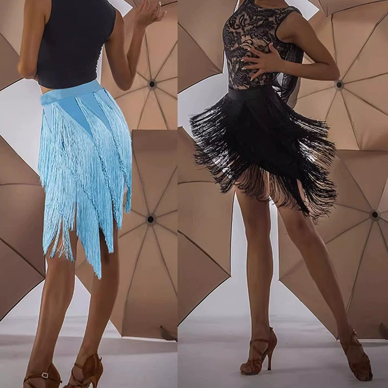 Юбка для латинских танцев женская новая многослойная юбка с кисточками 2023 года, косая юбка, национальная стандартная практическая одежда, трусы для взрослых