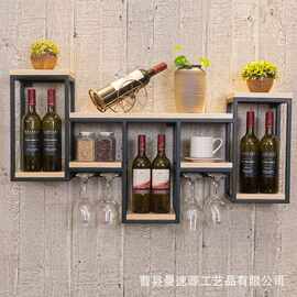 跨境铁艺实木酒架置物架壁挂红酒架餐厅装饰墙上酒柜酒杯架酒墙