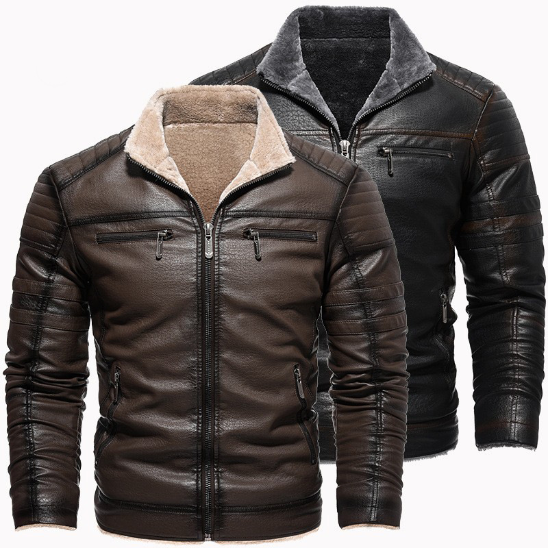 European and American Winter Leather Coat Thickened Artificial Leather Plush Warm Extra Large European Size Industrial Retro Imitation Leather Textured Jacket European and American Winter Leather Coat Thickened Artificial Leather Plush Warm Extra Large European Size Industrial Retro Imitation Leather Textured Jacket