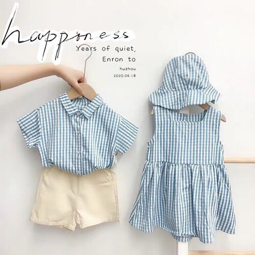 Striped dress summer 2025 children's, men and women's, baby shirt and pants suit, Western-style fashionable brother and sister dress