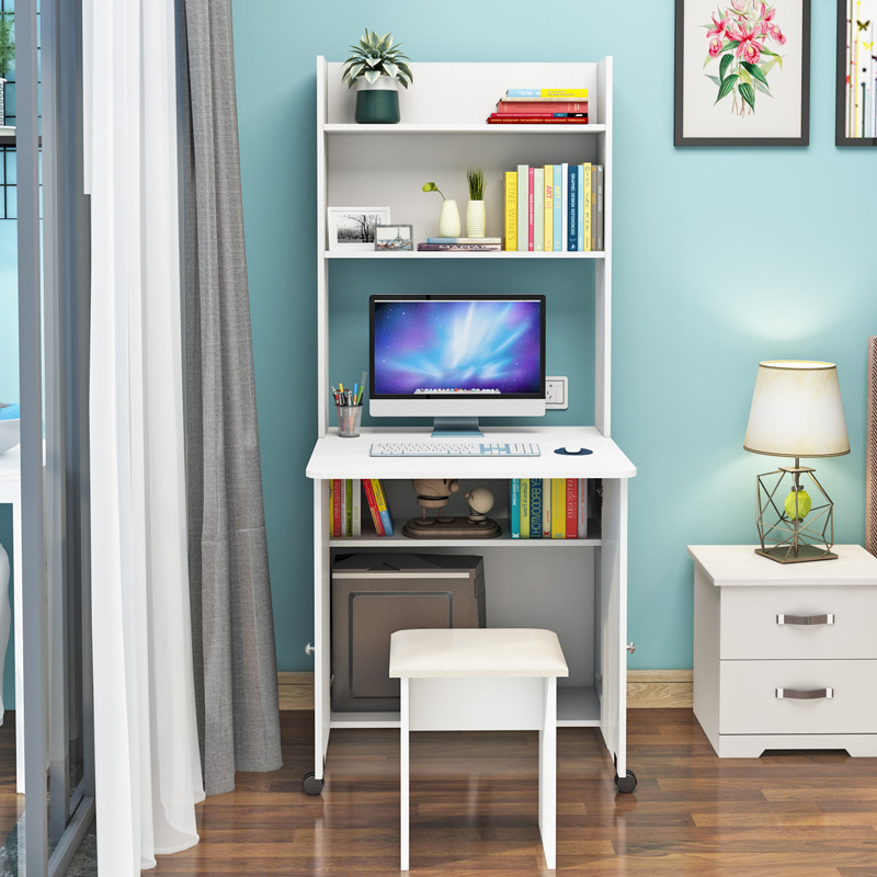 L小戶型書桌書架組合電腦台式桌家用學生寫字桌書櫃書桌一體可折