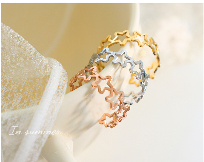 1g Weight 0.03µm-0.05µm Gold Plating Thickness PVD Coated Real Gold Plated 18K Gold Star 304 Stainless Steel Simple Style Waterproof Non Tarnish Rings