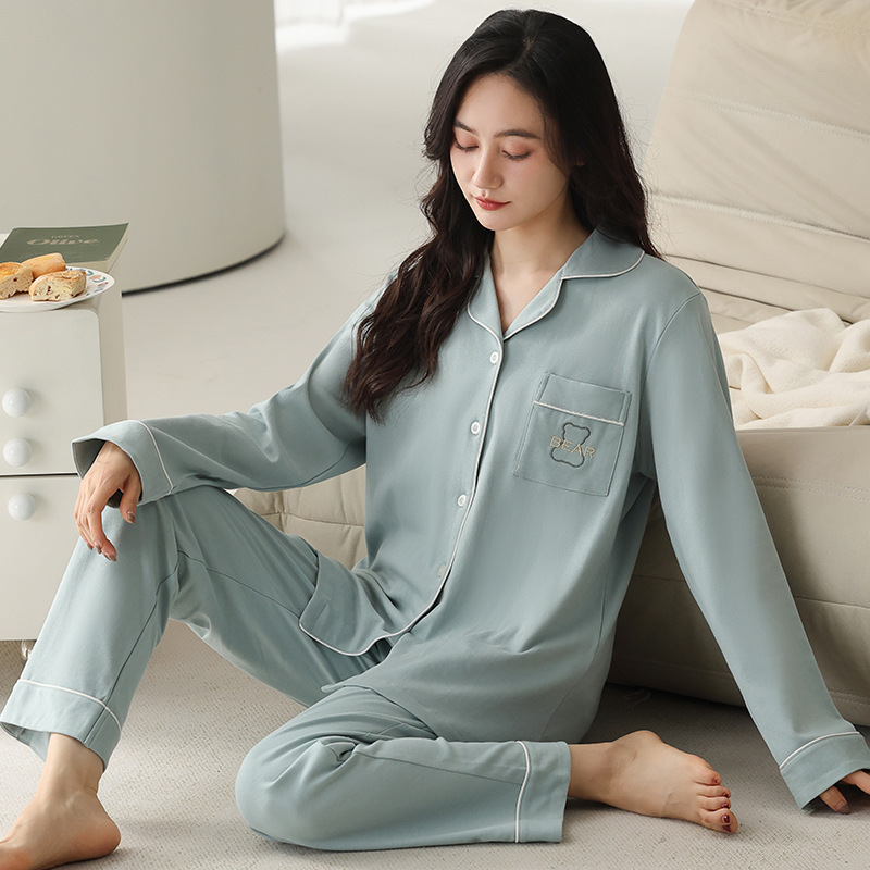 2026 New Style Pajamas for Women, Spring and Autumn Cotton Long-Sleeved Cardigan, Large Size, Loose, Can Be Worn Outside, Home Wear Set