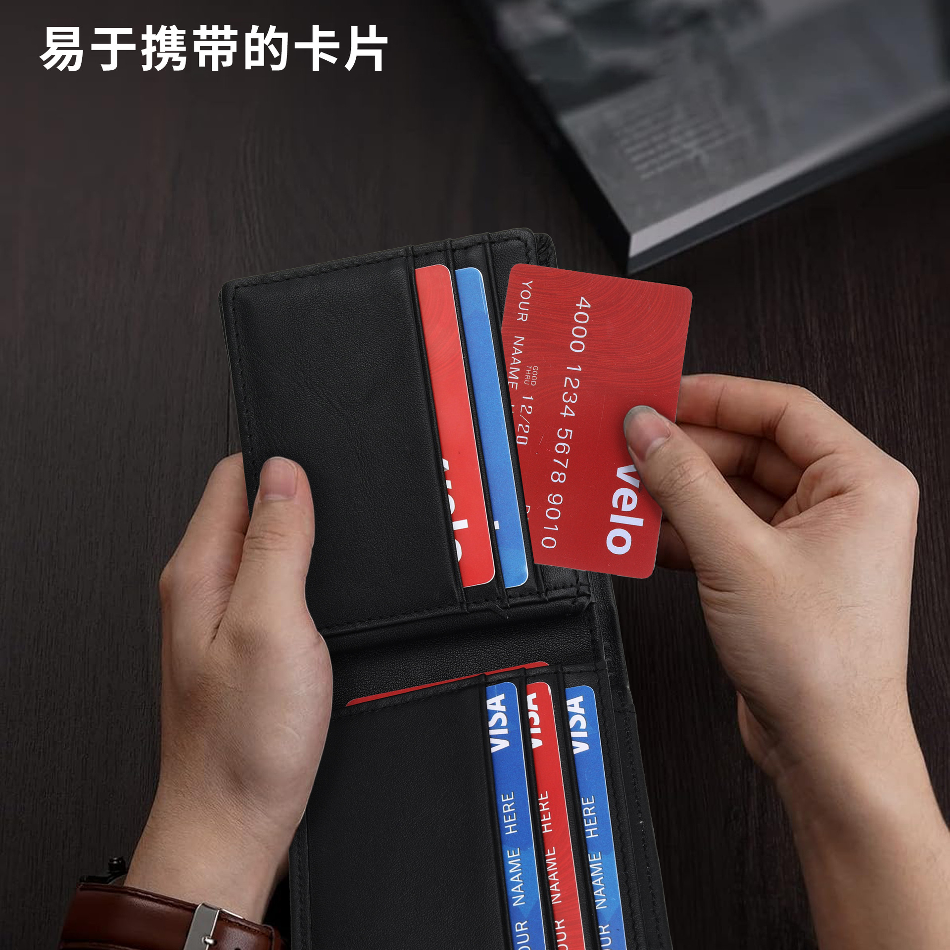 Transfronterizos Europa y Estados Unidos multi-tarjeta con Airtag cartera hombre RFID cepillo antirrobo cartera de cuero doble cartera de negocios