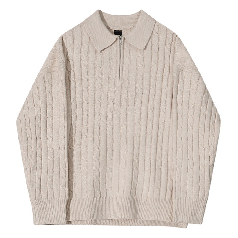 MYQ medio cremallera suéter otoño estilo coreano de los hombres sueltos nicho diseño solapa suéter