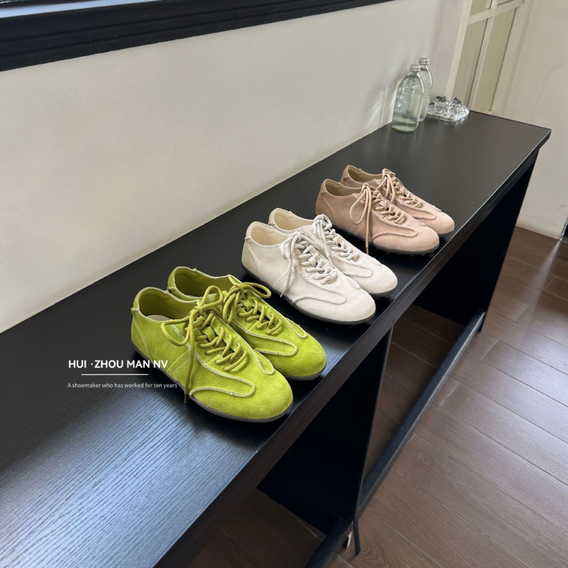 Sheepskin Dopamine Lace-Up Sports Casual Sneakers for Women, New Summer Flat Retro Versatile Lightweight German Training Shoes for Women