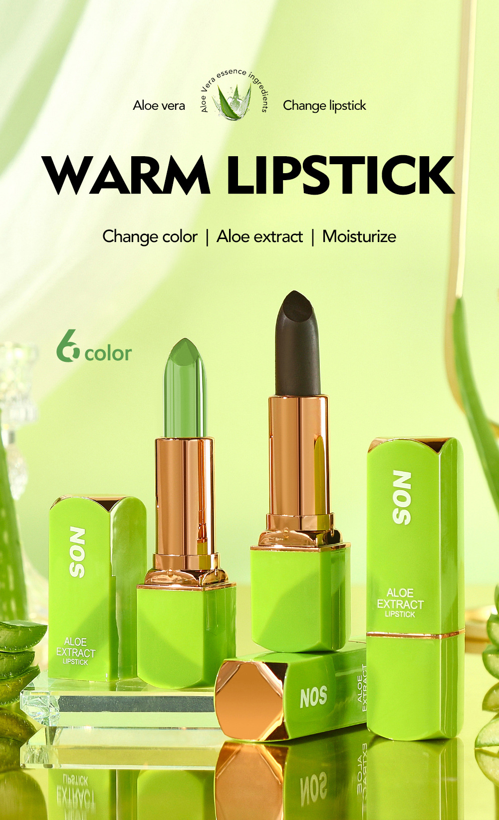 warm lipstick Cross-border NOS Aloe Vera temperature-changing Lipstick Lipstick does not stick to the cup and provides long-lasting moisturizing and nourishing lip lines details Picture