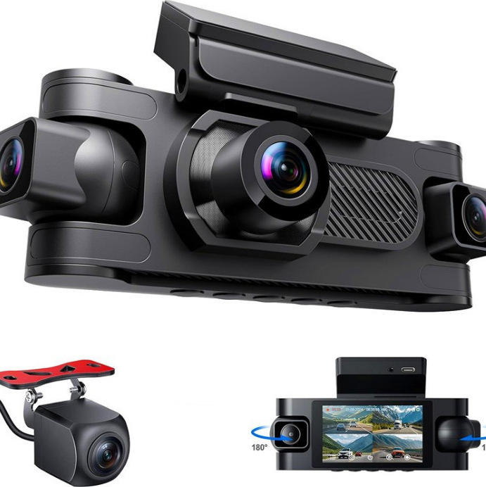 Cross-Border 4-Way Driving Recorder 3inch Hd 2K Lens Inside and Outside the Car, Front, Rear, Left and Right with Mobile Phone Wifi