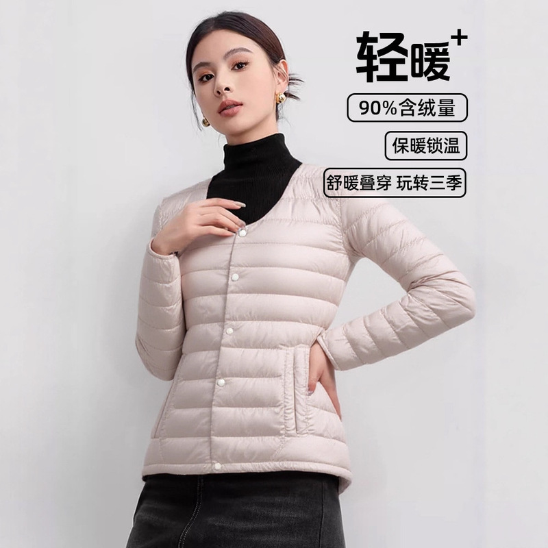 New Lightweight down Jacket for Autumn and Winter, Women's Short Round Neck Thin Trendy Duck down Inner Slim Fit Base Coat