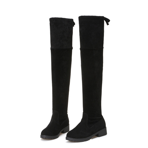 Winter and Autumn Women's Suede Knee-High Boot with Low Heel Flat Sole and Cotton Warm Cover Boot