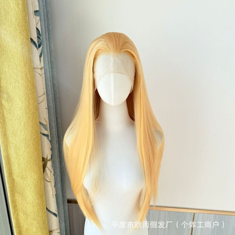 Honey Golden Lace Front Hand-Crocheted Wig, Versatile Hand-Crocheted Wig, Long Straight Hair Wig