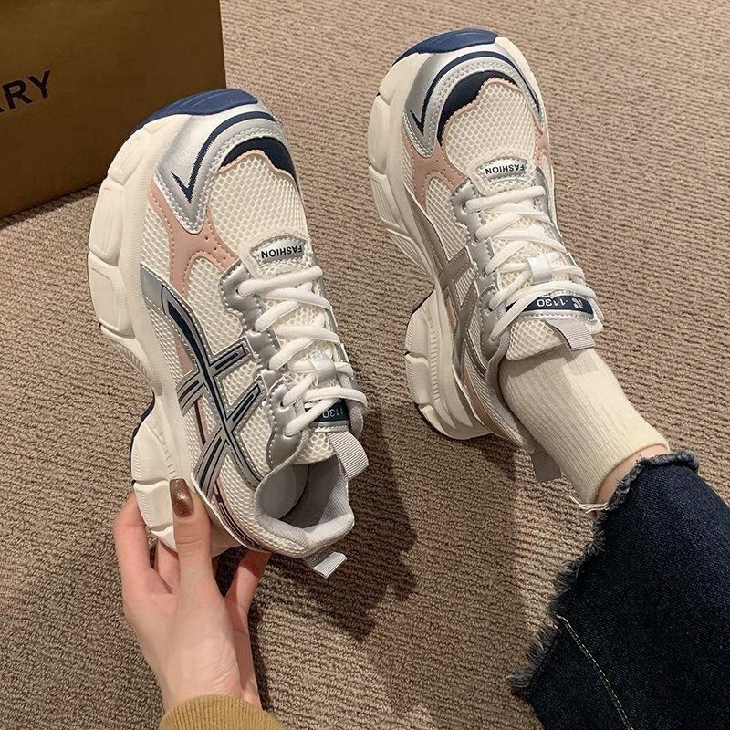 Zapatillas de plataforma para mujer, estilo papá, novedad primavera-otoño 2025, versátiles, ligeras, transpirables, de malla, estilo urbano, para correr.