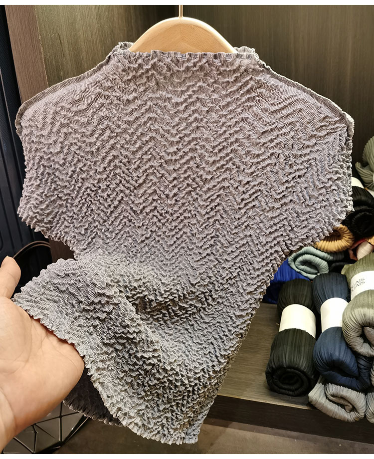 Áo thun nữ cổ tròn tay ngắn họa tiết dứa jacquard xếp ly mùa hè — Màu xanh lam nhạt, Màu xanh lục nhạt, Màu đen, Màu trắng be chi tiết 20