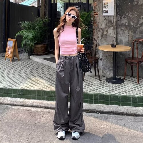 American Retro High Street Workwear Women's Straight Leg Wide Leg Casual Pants 2025 Fashion Trend Instagram Pants