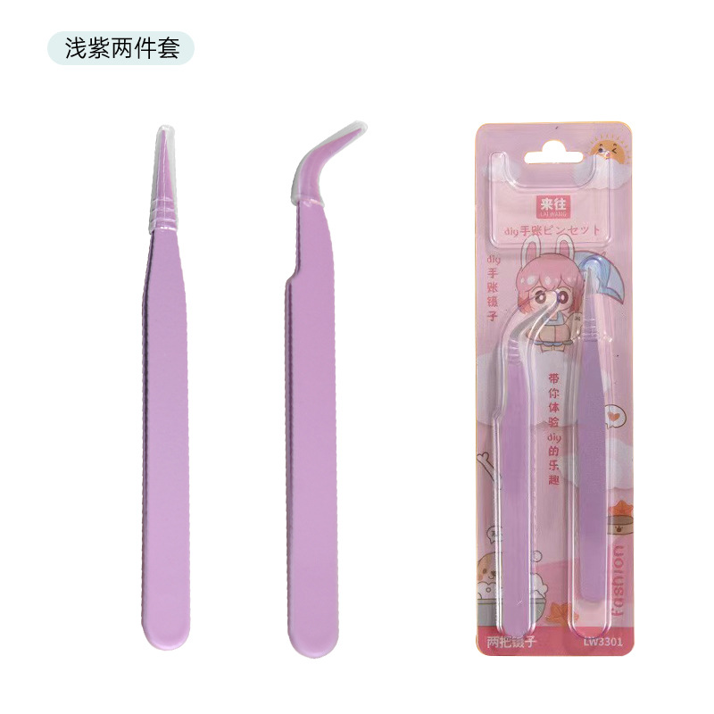 Pinzas para pestañas de acero inoxidable, punta curva, rosa