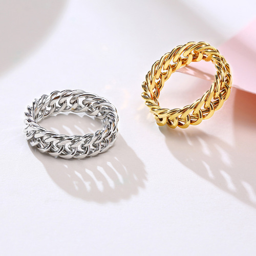 Stainless steel chain ring steel color gold ladies fashion trend personality titanium steel jewelry wholesale RC-476