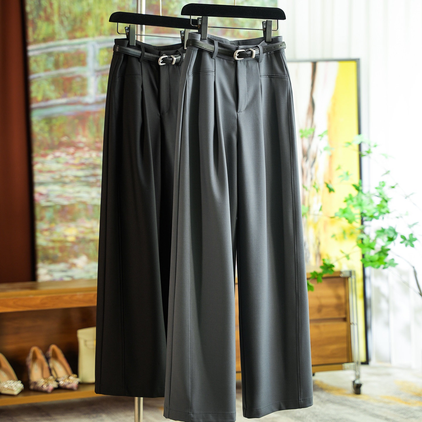 Gray High-Waisted Slightly Wide-Leg Commuter Trousers New Spring and Summer Style 0403