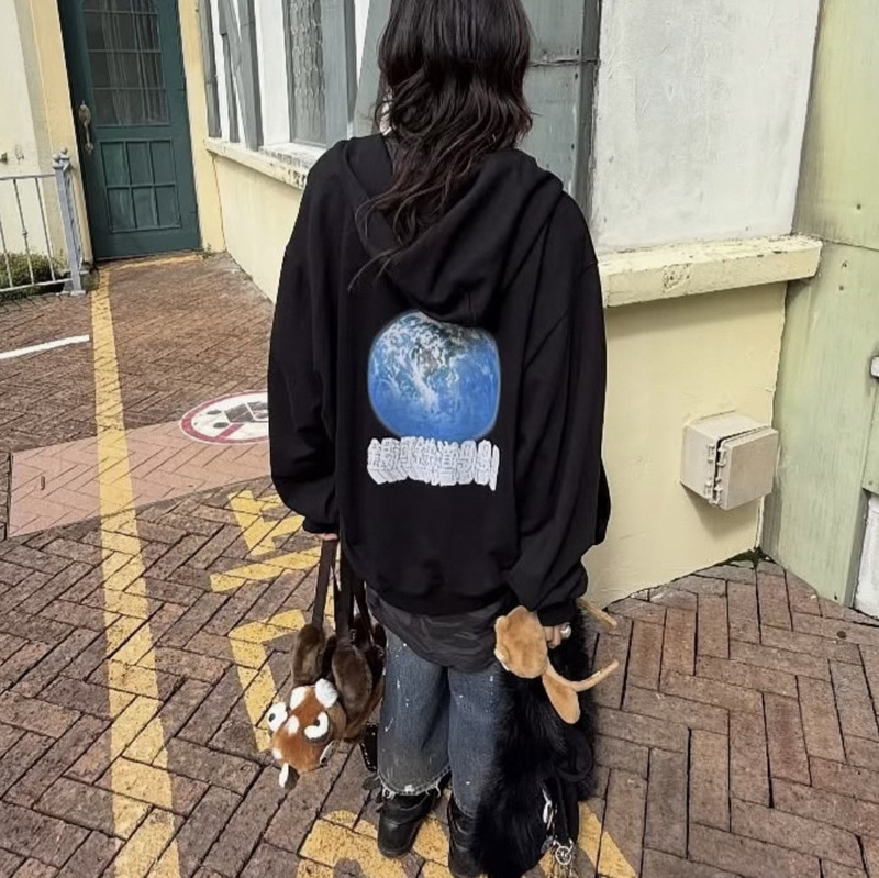 Korean Niche Brand 26 New Models Galaxy Railway Collaboration Printed Versatile Hooded Zip-Up Sweatshirt Jacket