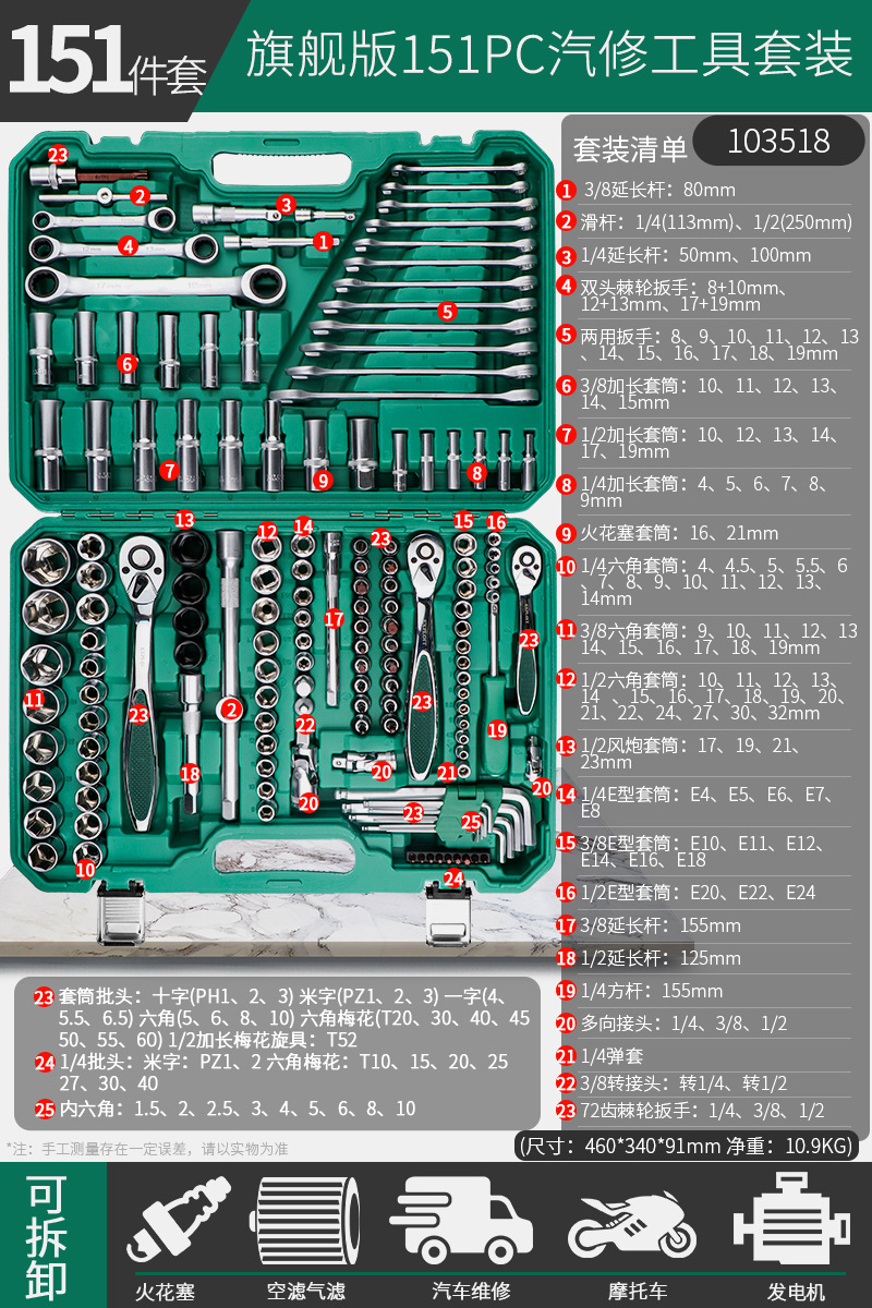 103518 [Flagship Edition 72 Teeth] Ratchet Wrench Reinforced 1/2 Dafei 151-piece set