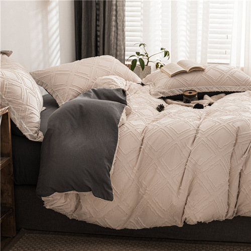 New 3D Embroidered Four-Piece Set Korean Nordic Feng Shui Washed Cotton Bed Skirt Set Four-Piece Set Japanese Minimalist Three-Piece Set