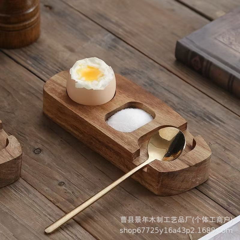 创意竹制蛋杯托盘鸡蛋杯套装竹木可堆叠鸡蛋杯带储物架优质鸡蛋架