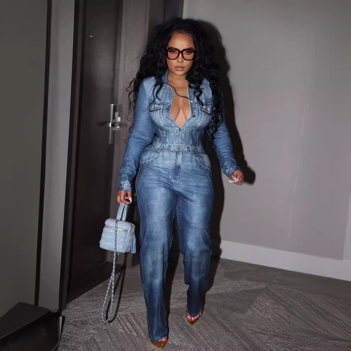 Damen-Jumpsuit aus bedrucktem Denim-Imitat – Herbst-Winter-Mode, lässiger Romper_voghion.com