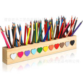 创意木制笔筒画画铅笔收纳筒彩虹木质马克笔筒收纳盒学生文具笔架