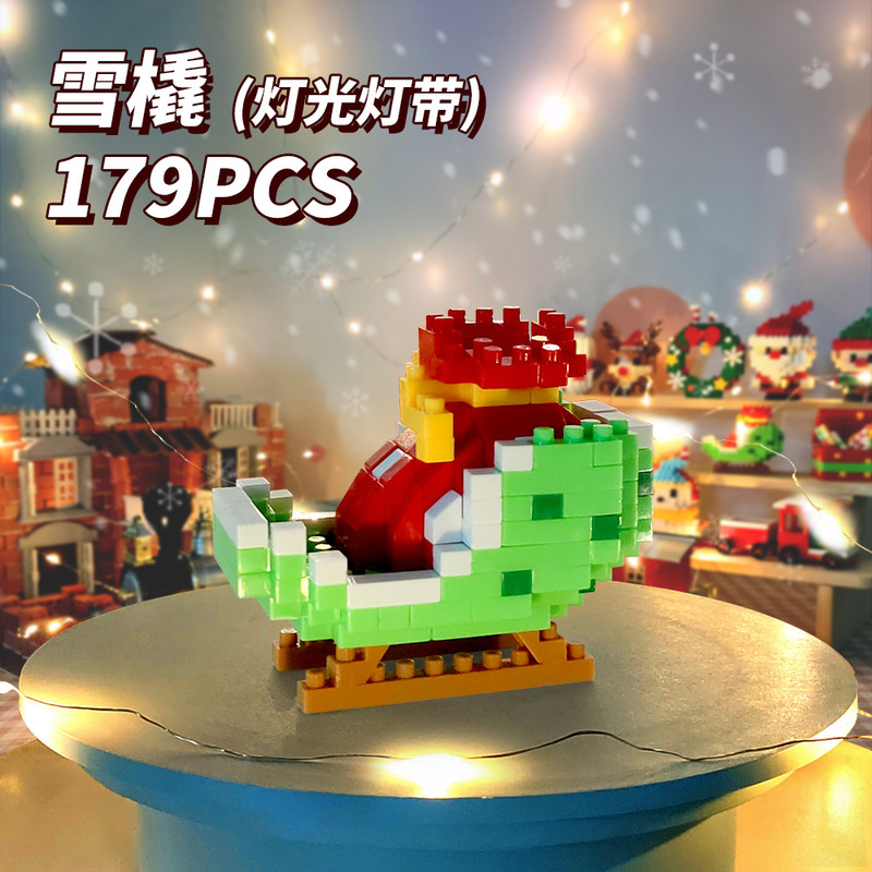 国境を越えた人気は積み木の小さな粒子と一緒に雪だるまを作ったクリスマスヘラジカのクリスマスプレゼント子供のおもちゃ卸売り|undefined