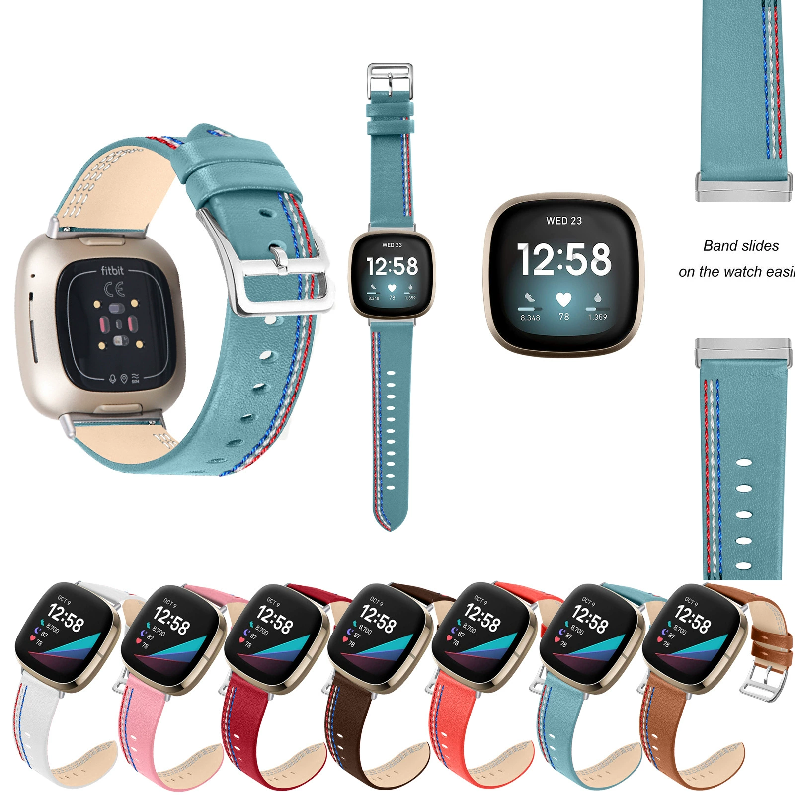 Подходит для Fitbitversa3/SENSE Общий умный терминал Коровья кожа Новая Трехлинейная кожа Тибетский ремень