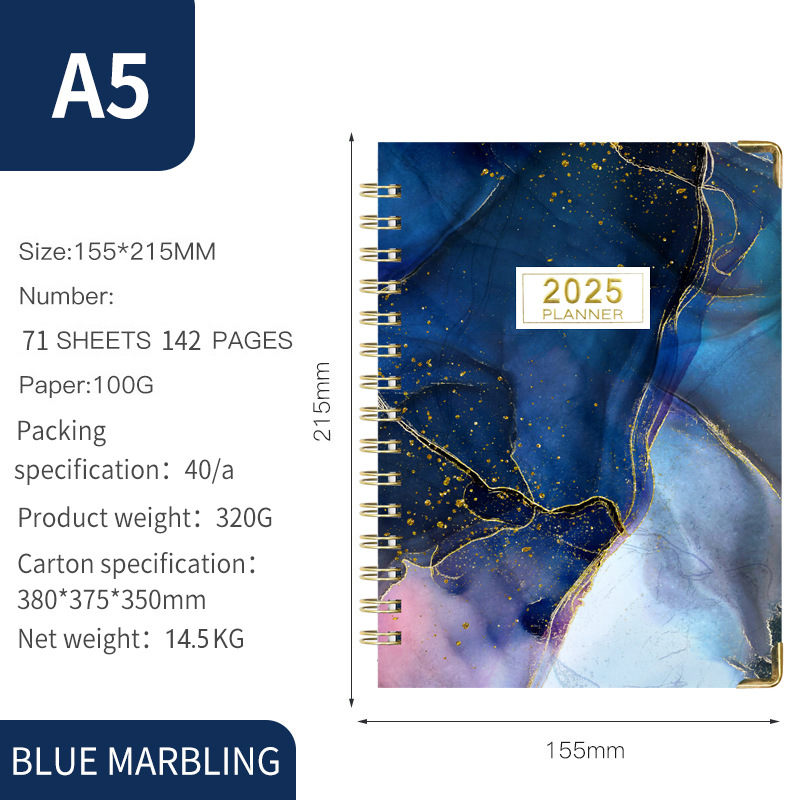 Versión en inglés transfronteriza 2025 Bloc de notas A5 Libro de círculo de doble línea Libro de planificación semanal en inglés Libro de planificación de horarios de gestión