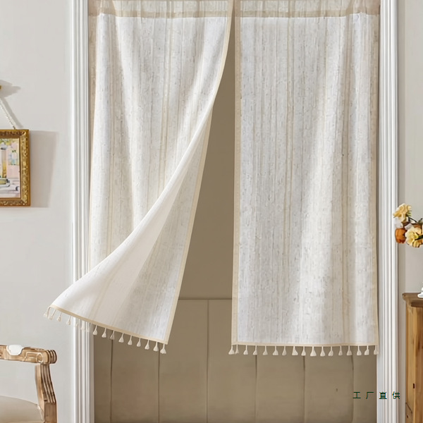 Partition Curtain Door Curtain Cotton and Linen 2025 New Bathroom Door Curtain Punch-Free Fabric Kitchen Partition Gauze Curtain
