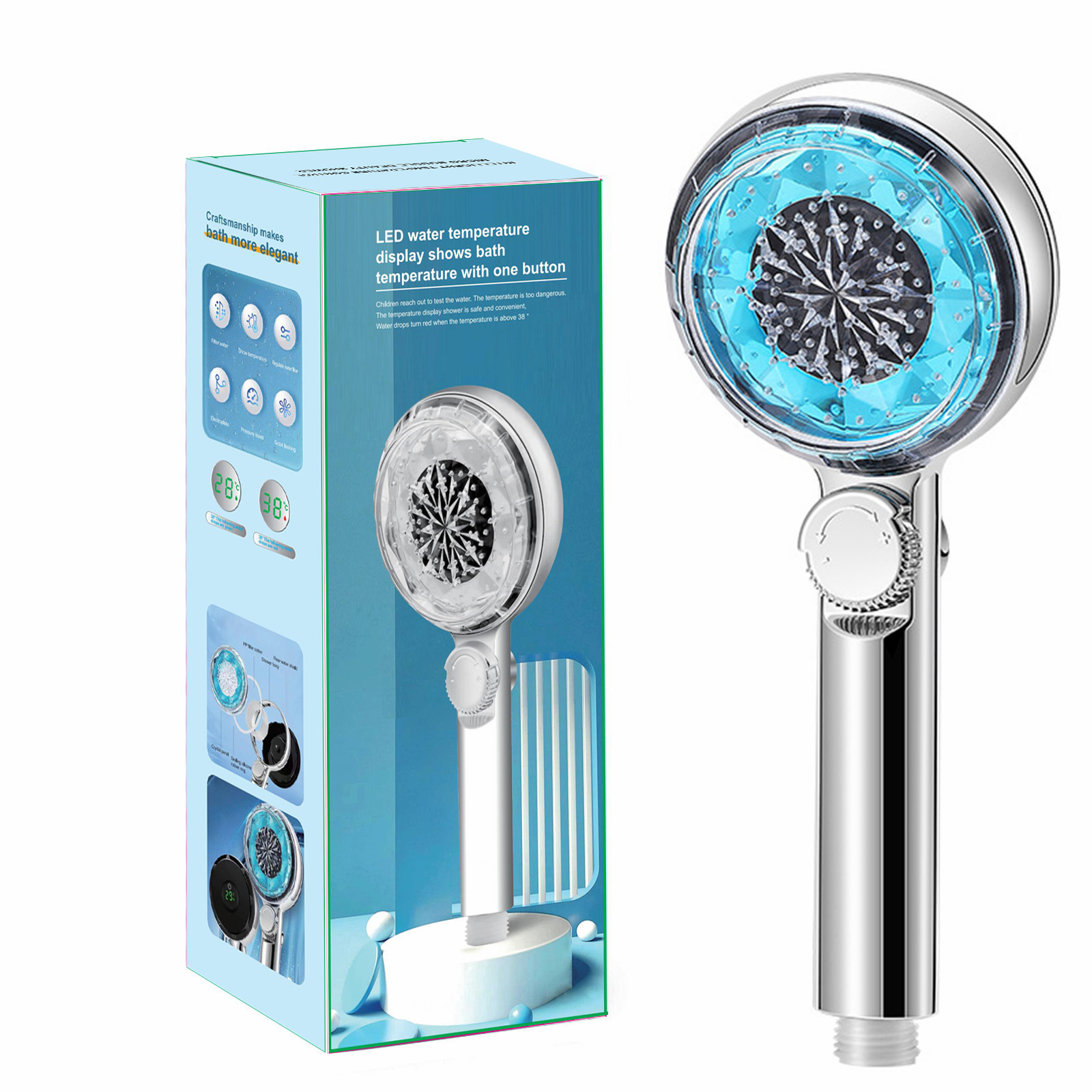 Hand-held shower temperature number display booster nozzle PP cotton filter pressure regulating temperature temperature control digital display shower