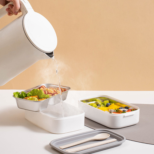 Double-layer stainless steel insulated lunch box lunch box sealed crisper microwave student compartment lunch box wholesale