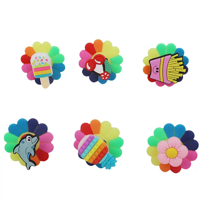 夏日新款旋转风车卡通戒指新奇创意软胶戒圈水果向日葵小动物戒指