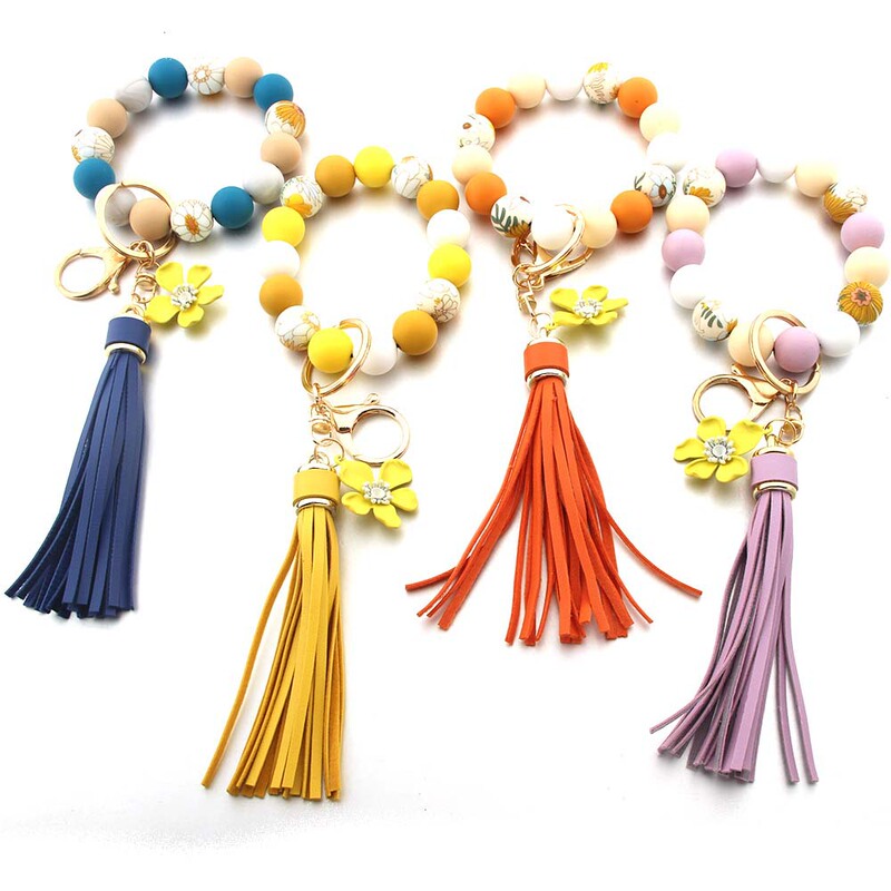 New Amazon Hot Sale Silicone Beads Sunflower Pendant Ladies Bracelet Bag Pendant Bracelet Tassel Keychain