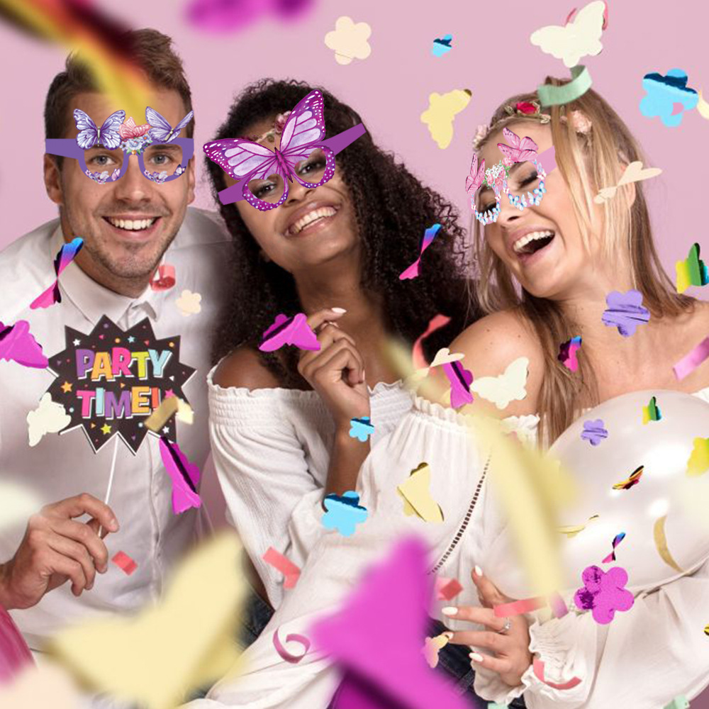 Gafas de papel de mariposa hermosas - Nuevo modelo transfronterizo, para fiestas de cumpleaños, accesorios de fotografía divertidos para niños y adultos