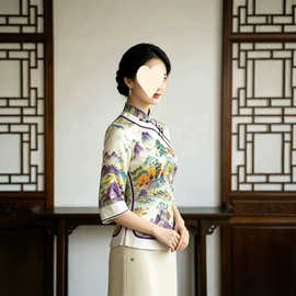 大码修身改良旗袍唐装时尚显瘦中式茶汉服民族国风女上衣茶艺服