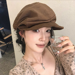 日系褶皱前进帽小众不规则贝雷帽显脸小复古报童帽冬天保暖帽子