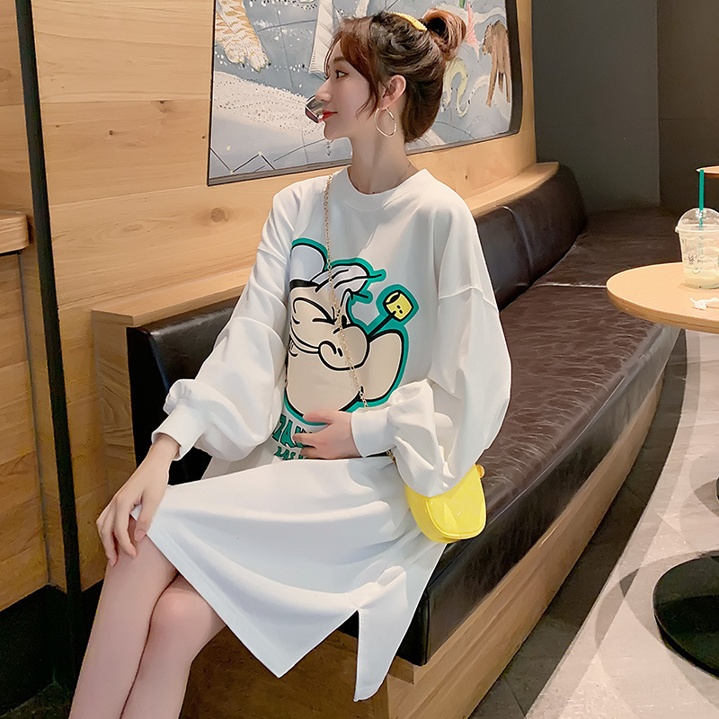 Pregnant Women's Skirt Spring and Autumn Fashion Out Early Autumn Fashion Mom's Belly-covering Mid-length Dress Pregnant Women's Sweater