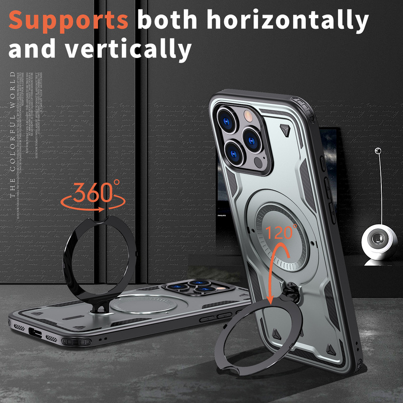 Suitable for Apple 16ProMax mobile phone case sky ring magnetic iPhone15Plus anti-drop 360 rotating bracket