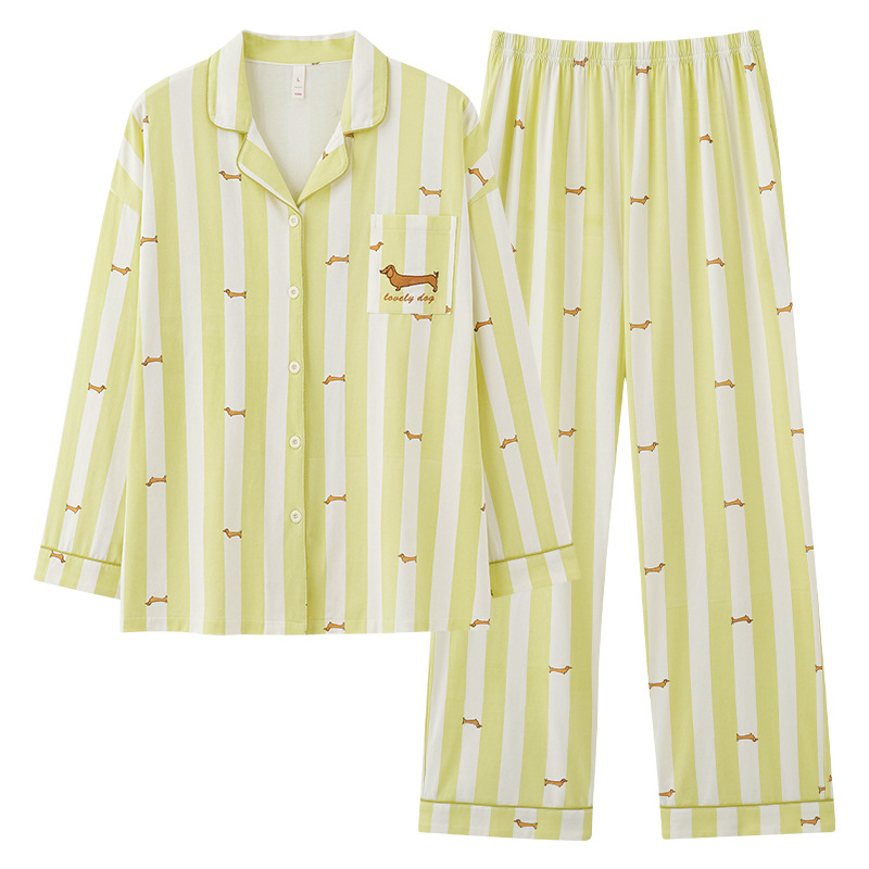 봄과 가을 커플 다크스훈트 파자마 여성 서양 스타일 남성 옷깃 카디건 패션 아우터웨어 부드러운 코튼 홈 의류