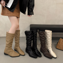 女士尖头靴子长筒靴2025秋冬新款复古不过膝高筒小个子显瘦骑士靴