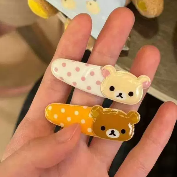 超可爱轻松小熊发夹卡通甜美波点bb夹软妹发夹刘海夹侧边夹头发饰