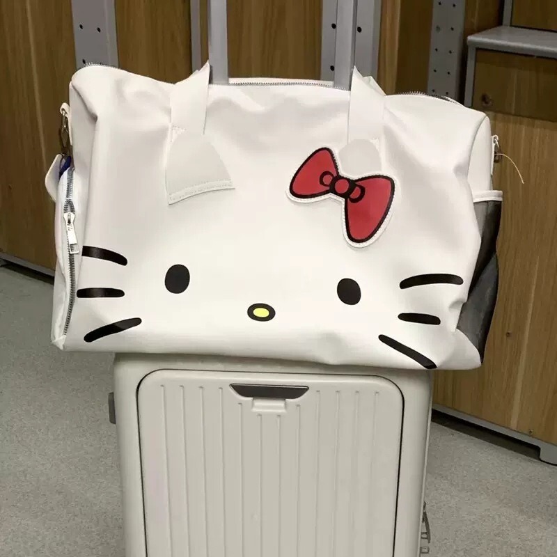新しいクロスボーダー漫画かわいいワンショルダー大型バックパックリボンハローキティポータブルフィットネスバッグクロスボディトラベルバッグ女性用|undefined