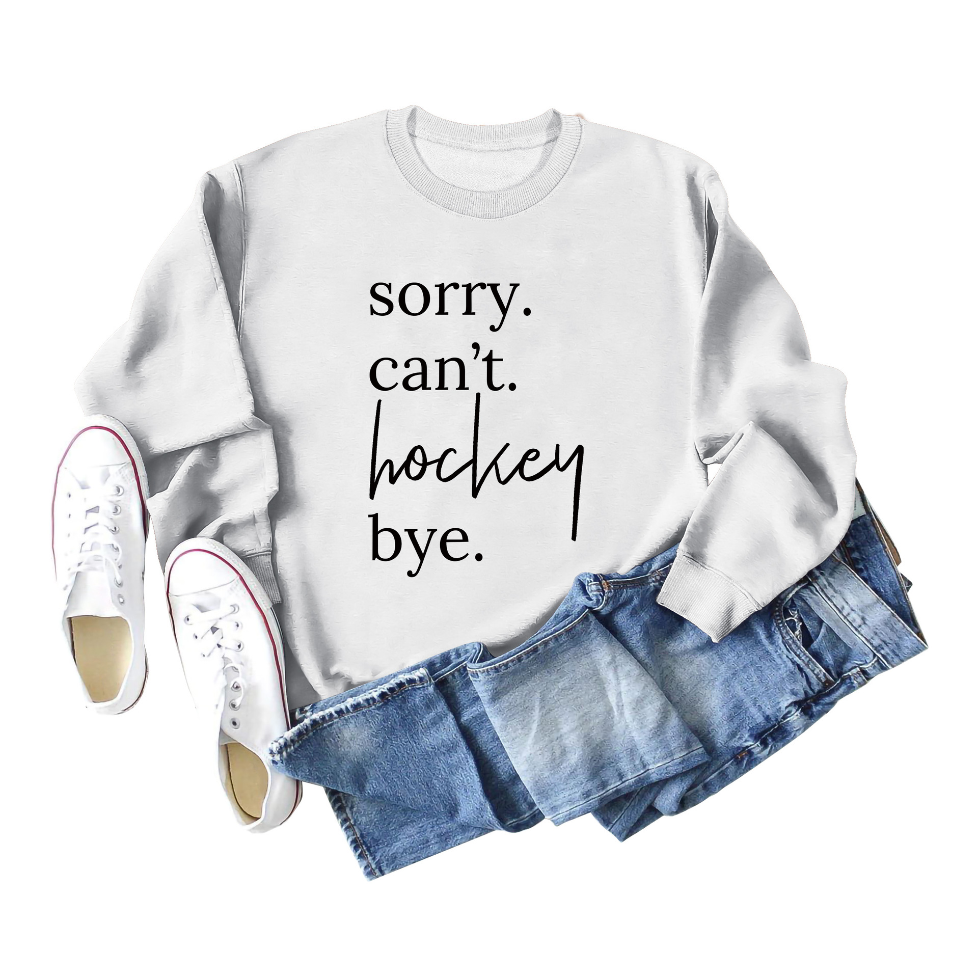 Comercio exterior transfronterizo casual manga larga Sorry't Hockey Bye suéter suelto de cuello redondo para mujer europea y americana