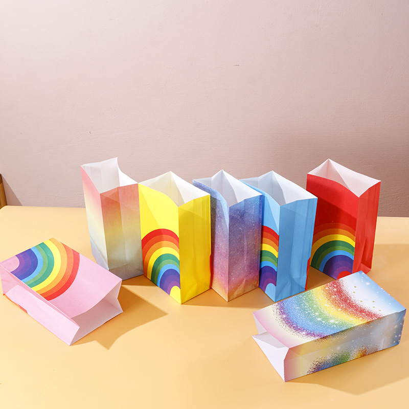 Nuevo Rainbow Kraft bolsa de embalaje de papel tuerca snack regalo bolsa de papel de embalaje regalo fondo cuadrado bolsa de fondo plano
