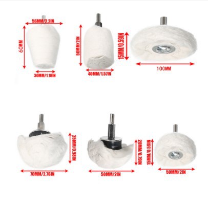 Rueda de tela blanca al por mayor transfronteriza con mango espejo pulido encerado cilíndrico seta cono rueda de tela cabeza de molienda mango diámetro 6mm